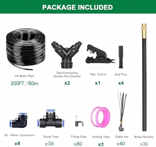 Drip Irrigation System with Brass Nozzles – 2026 Upgrade 200FT Garden Watering Kit with 36Pcs 360° Adjustable Misting Sprinklers Quick Connect Fittings for Raised Beds, Lawn, Patio - Image 3
