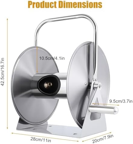 Stainless Steel Garden Hose Reel with 6.5ft Leader Water Pipe, Wall/Floor Mounted Metal Water Hose Reel with Crank Handle, 5/8" x 75ft or 1/2" x 130ft Hoses for Outside, Yard, Patio M - Image 4