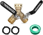 Garden Hose Splitter, Brass Hose Splitter 2 Way Heavy Duty, Leakproof Water Spigot Splitter with Stainless Steel Long Handle, Durable All-Metal Y Adapter with Shut-Off Valve, 3/4 GHT Splitter by Denninal