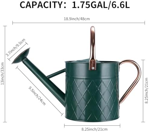 1.75 Gallon Outdoor Metal Watering Can for Garden Plants, Vintage Zinc Watering Can with Removable Spray Spout, Ideal for Outdoor Use (Green) - Image 7