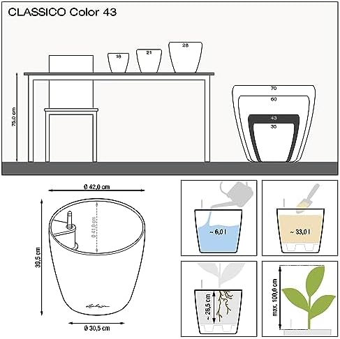 Lechuza Classico Color 43 White, Self-Watering Round Planter, D16.5 H15.7 in - Image 4
