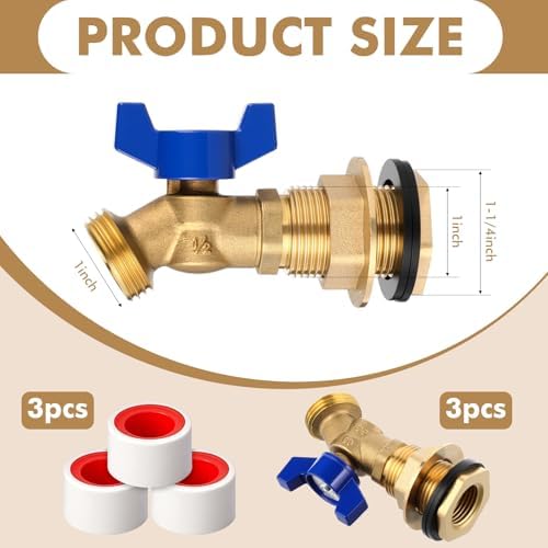 JaGely 3 Sets Brass Rain Barrel Spigot Kit with Heavy Duty Bulkhead Fitting Quarter Turn Ball Valve Rain Barrel Faucet for Aquariums, Water Tanks, Tubs, Pools(Blue) - Image 2