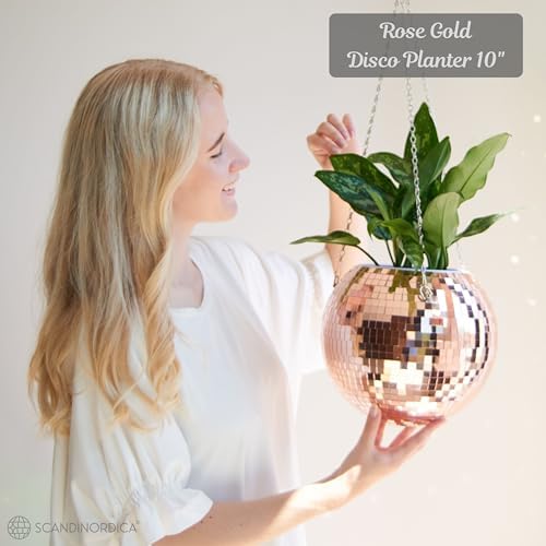 SCANDINORDICA Disco Ball Planter, Value Package, 10-inch Rose Gold - Image 2