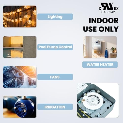 T104 24-Hour Heavy-Duty Mechanical Timer,40A DPST,208-240V Commercial Timer - Image 3