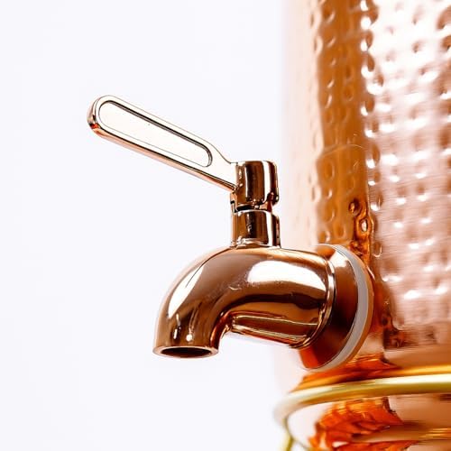 Pure Copper Hammered Water Dispenser Storage Water Tank with Tap and set of 4 Copper Glass | Water Pot | Cooper Water Storage Tank | 6.5 Ltr Capacity | 218 Oz - Image 2