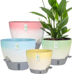 4-Piece Planter Set, 12/10/9/8-inch Self-Watering Pots with Drainage Holes, Deep Trays, Water Level Indicators, Suitable for Plants (12/10/9/8-inch, White Gradient Design) by Unknown