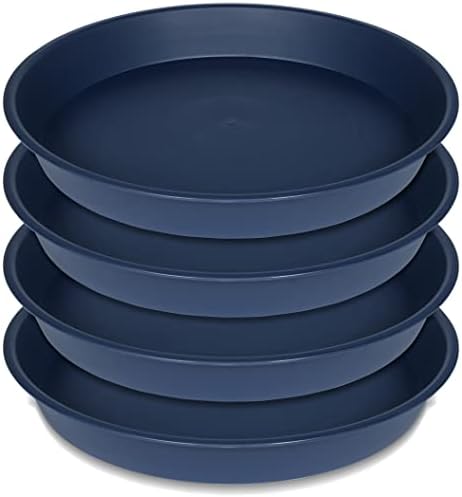 4 Pack of 16 17 inch Plant Saucer (15 inch Base), 2.3" Depth, Heavy Duty Deep Plant Trays for Planter Pots, Bird Bath Bowls, Plastic Plant Saucers for Indoors (17", Blue) by Bleuhome