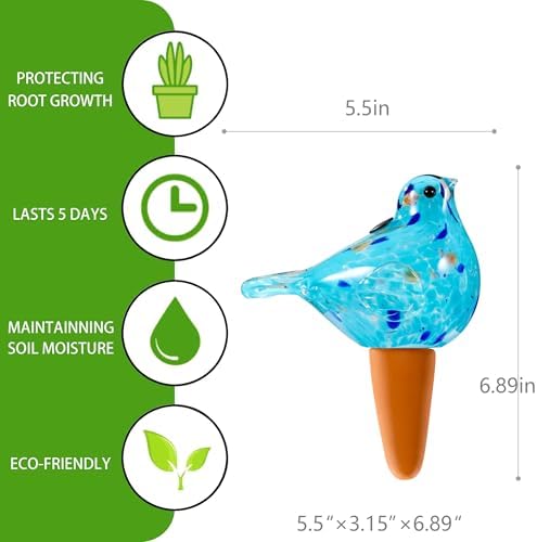 Plant Watering Globes, Bird Glass Self Watering Planter Insert - For Indoor & Outdoor Plants - Glass Plant Water Globes For Daily Use, Planter Spikes To Support Indoor & Outdoor Plant Health, Sky Bule - Image 2