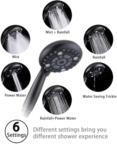 G-Promise High Pressure 6 Mode Hand Held Shower Head with Extra Long Hose - Image 3