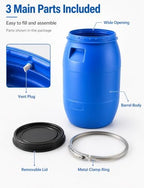 Plastic Drum with Lid and Metal Clamp Ring, Wide Mouth Water Storage Barrel - Image 5