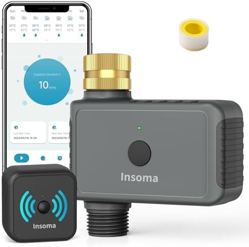 WiFi Hose Timer with Brass Inlet, Smart Water Timer 1 Zone, Sprinkler Timer w/WiFi hub for Remote Control via 2.4Ghz WiFi, Voice/App Controls with Alexa & Google Assistant, for Lawns Yards by Insoma