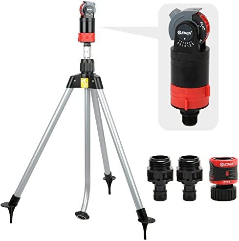 Eden 94150 Multi-Pattern Turbo Gear Drive Metal Tripod Sprinkler Plus One-Direction Misting System w/Quick Connect Starter Kit, 360 Degree Coverage by EDEN