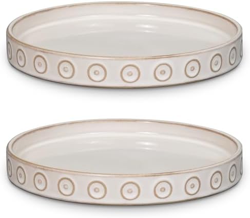 Eightpot 2 Pack Ceramic Plant Saucer, 7.5 Inch Plant Trays for Pots, Round Plant Plates to Catch Water for Indoor Outdoor, Modern Plant Dishes to Catch Water, Decorative Flower Pot Trays, Cream White by Eightpot