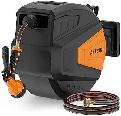 Ayleid Retractable Rubber Hybrid Garden Hose Reel, 1/2"x65ft Wall Mount by Ayleid