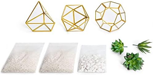 Mkono 3 Pack Fake Succulents in Geometric Glass Terrarium Gold Office Decor - Image 5