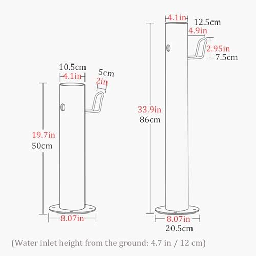 304 Stainless Steel Cylindrical Vertical Garden Water Column, Freestanding Hose Stand with Faucet, Vertical Water Hydrant Decorative Water Feature Fountain Stainless Steel Color H19.7in - Image 7