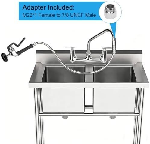 44” Pre Rinse Hose with Sprayer Valve, 1.42 GPM Commercial Sink Sprayer with Stainless-Steel Hose Replacement Kit for Commercial Restaurant Kitchen Faucet - Black - Image 4