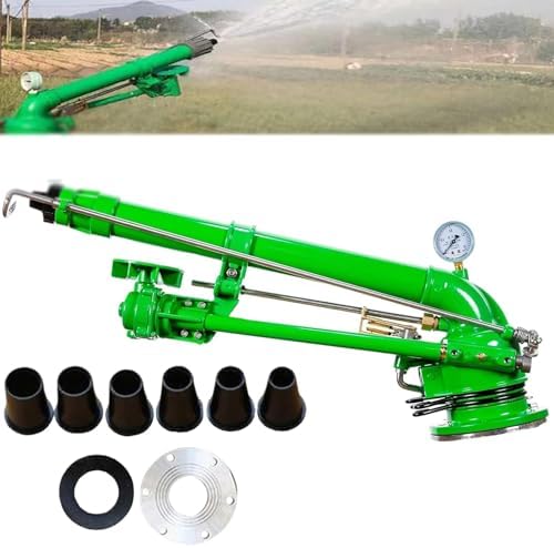 Agricultural Irrigation Sprinkler, Heavy-Duty Impulse Impact Sprinkler with Pressure Gauge and Replacement Nozzle, 360° Rotary Large-Area Watering Spray, Flange Connection, for Farm Lawn Garden by Unknown