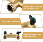 Hose Splitter, 2 Way Heavy Duty Brass Garden Hose Splitter, Outdoor Faucet Splitter, for 3/4" Hose Connector, Hose Spigot Adapter with 2 Individual ON/Off Valves - Image 4