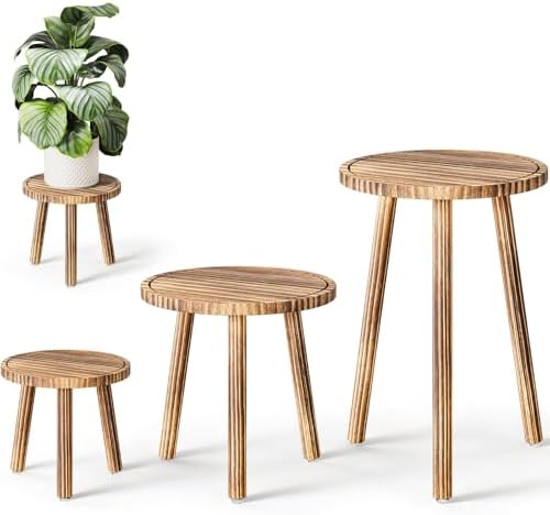 3-Pack Taller Plant Stand Indoor, Single Wood Plant Stool for 6-12 Inch Pot by Uneedem