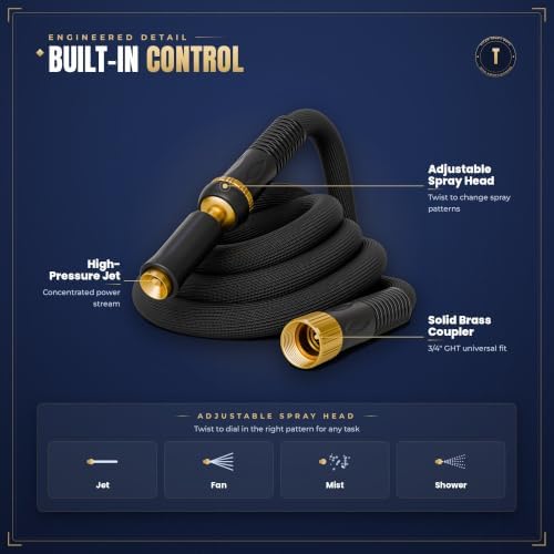 TITAN Garden Hose | Flexible, Lightweight, Kink-Free & Durable Hybrid Water Hose with Heavy Duty Brass Connectors & High-Pressure Jet Nozzle (50FT x 1/2”) - Image 6