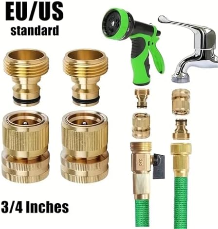 Expandable Garden Hose Repair Kit 3 Sets Garden Water Hose Quick Connectors, 3/4 in. Brass Female and Male Fittings(EU Standard) - Image 3