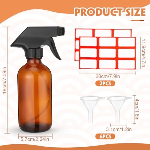 Norme 12 Pcs 8 oz Glass Spray Bottles, Funnels and Labels, Amber, Classic - Image 2