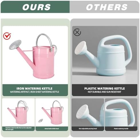 Metal Watering Can for Outdoor Plants, 1.7 Gallon Pink Garden Watering Can for Flower, Houseplants, Galvanized Finish - Image 6