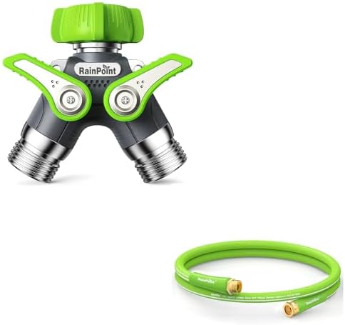 RAINPOINT Garden Hose Splitter 2 Way Heavy Duty & Garden Hose 5ft, 5/8", Male to Female by RainPoint