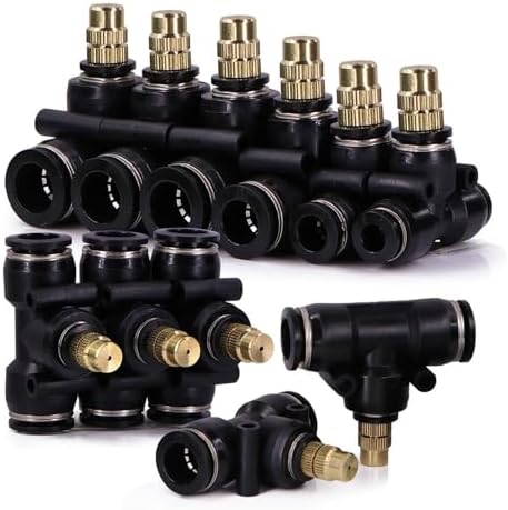 Adjustable Misting Nozzle with Tee Adapter - Brass & Plastic Irrigation Sprayer for 6/8/10/12mm Hose Perfect for Garden Watering and Cooling Systems(For 8mm Tubing) - Image 3