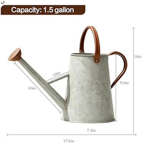 1.5 Gallon Metal Watering Can for Outdoor Plants, Watering Can, Cream Zinc - Image 2