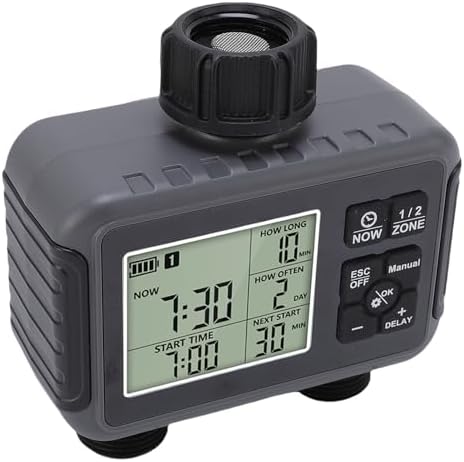 2 Zone Watering Timer with LCD Display, 3/4-1/2 Inch Faucet, Automatic Irrigation Timer for Outdoor Garden and Courtyard - Image 3