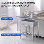 28"x20"x34" Stainless Steel Utility Sink, Freestanding Single Bowl with Hot & Cold Water Faucet, Commercial Kitchen Laundry Bathroom Garage Garden Sink - Image 3