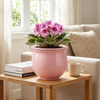 8 Inch Ceramic Self Watering Planter with Absorbent Inner Pot, Pink - Image 3