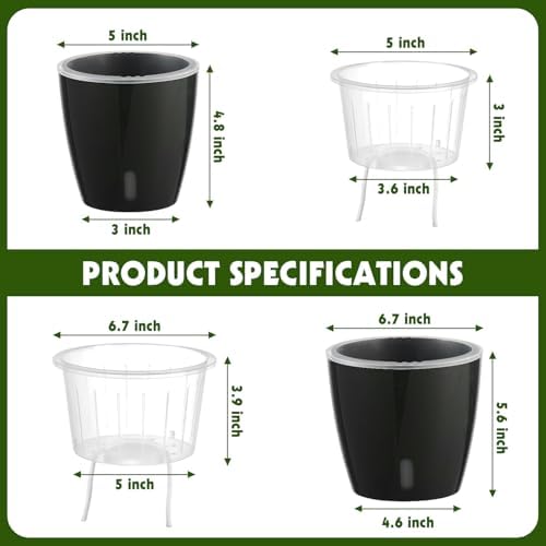Self Watering Pots for Indoor Plants, 12-Pack 5'' Self Watering Planter with Drainage Holes, Small African Violet Pots with Water Indicator, Clear Wick Pot, White/Black/Blue/Rose Gold - Image 3