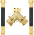 3/4 Inch Brass 2-Way Garden Hose Splitter – Y-Shaped Hose Connector with 2 Anti-Kink Spiral Protectors, Heavy-Duty Metal Outdoor Faucet Splitter, Brass Handle Design, Garden Hose Adapter by boersite