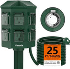 Flexora Outdoor Power Strip with 24-Hour Mechanical Timer, 25 FT Extension Cord Waterproof, 6 Grounded Outlets for Graden and Yard Decorations, ETL Listed (25 FT) by Unknown