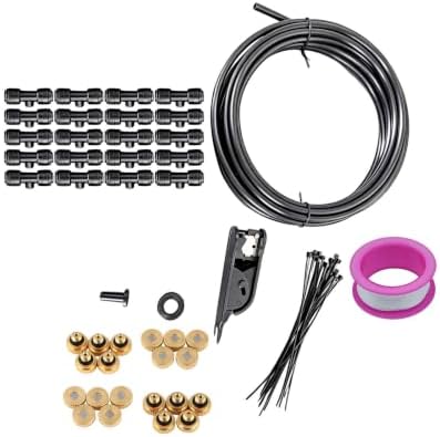 Greenhouse Mist Cooling Setup with Brass Nozzles and Black Tubing for Patio Borders, Plant Rows and Fan Wrap Use Line Brass Nozzle Mist Hose Fan - Image 4