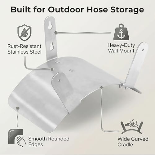 Gardzen 304 Stainless Steel Garden Hose Holder, Heavy Duty Wall Mounted Hanger, Rust-Resistant Outdoor Storage Rack for Backyard, Fence, Garage & Shed (Pack of 2) - Image 2