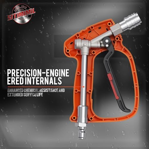SITIMIMIL® Short Pressure Washer Gun Swivel Pro, Tangle-Free, Power Washer Gun with Self-Locking Spout Design, 3/8" QC Plug to M22-14/15mm (Brass, Stainless Steel, Orange Black) - Image 3