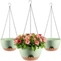3-Piece Set of 10-Inch Hanging Planters with Automatic Watering System and Drip Tray, Includes Metal Chain, Suitable for Various Indoor and Outdoor Plants and Flowers, Green Brown by Unknown