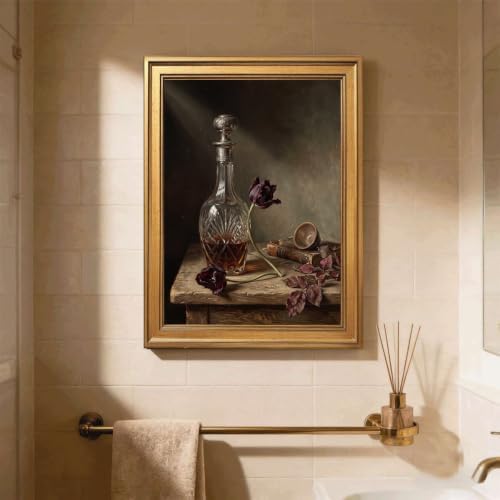 Gold Vintage Framed Still Life Decanter and Tulip Wall Art Print - Image 5