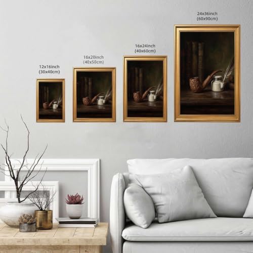Gold Vintage Framed Still Life Pipe and Quill Wall Art - Image 3