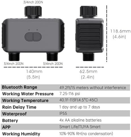 GIEX WiFi Sprinkler Timer, Smart Garden Hose Water Timer, 2.4GHz WiFi & Bluetooth, Rain Delay, Manual Watering, App & Voice Control, Compatible with Alexa & Google Assistant (WiFi 2-Zone Sprinkler) - Image 2