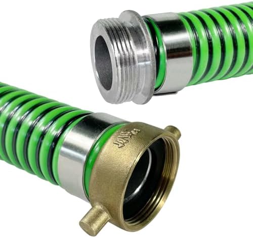 Gloxco Heavy Duty EPDM All Weather Suction Hose Assembly, Black Tube, Lime Green Helix, 1-1/2" Inside Diameter with Male x Female NPSM Pinlug Fittings Installed, 10 ft Length - Image 3
