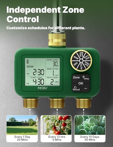 MOES 3 Zone Water Timer, Brass Fittings, Sequential Watering, No Wi-Fi - Image 3