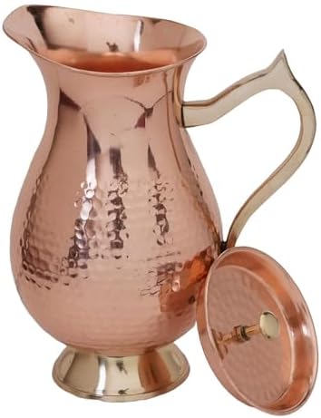 100% Pure Copper Pitcher 1500ml (50.72 oz) – Hammered Copper Water Jug with Lid & Handle, Ayurvedic Copper Water Carafe, Traditional Mughlai Copper Vessel for Drinking Water, Unlined & Lacquer-Free by 2activelife