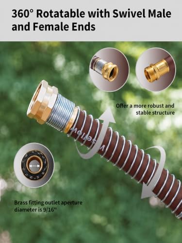 Wiseflow Garden Hose 150FT x 3/4", Heavy Duty Rubber Hose, Water Hose with Five Layered Braiding, Male Female Fittings, 1200PSI Burst, 300PSI Working for Yard, Car Wash, Pets (Brown) - Image 4