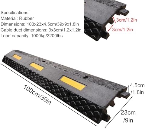 2pcs Hose Cable Protector Ramp, 2 Channel Rubber Hose Protector Over Driveway, Speed Bumps for Road, 2200lbs Capacity for Wire/Hose/Pipe Hider(100x23x4.5cm/39x9x1.8in) - Image 2