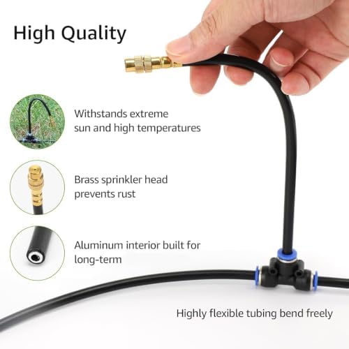 1/4 Inch Watering Hose Set with Adjustable Brass Nozzles, Fittings, Stakes and Ties for Raised Bed Garden Care Drip Watering Set Irrigation Hose Garden Mist Adjustable Nozzle Fast Fit Tubing Patio - Image 4